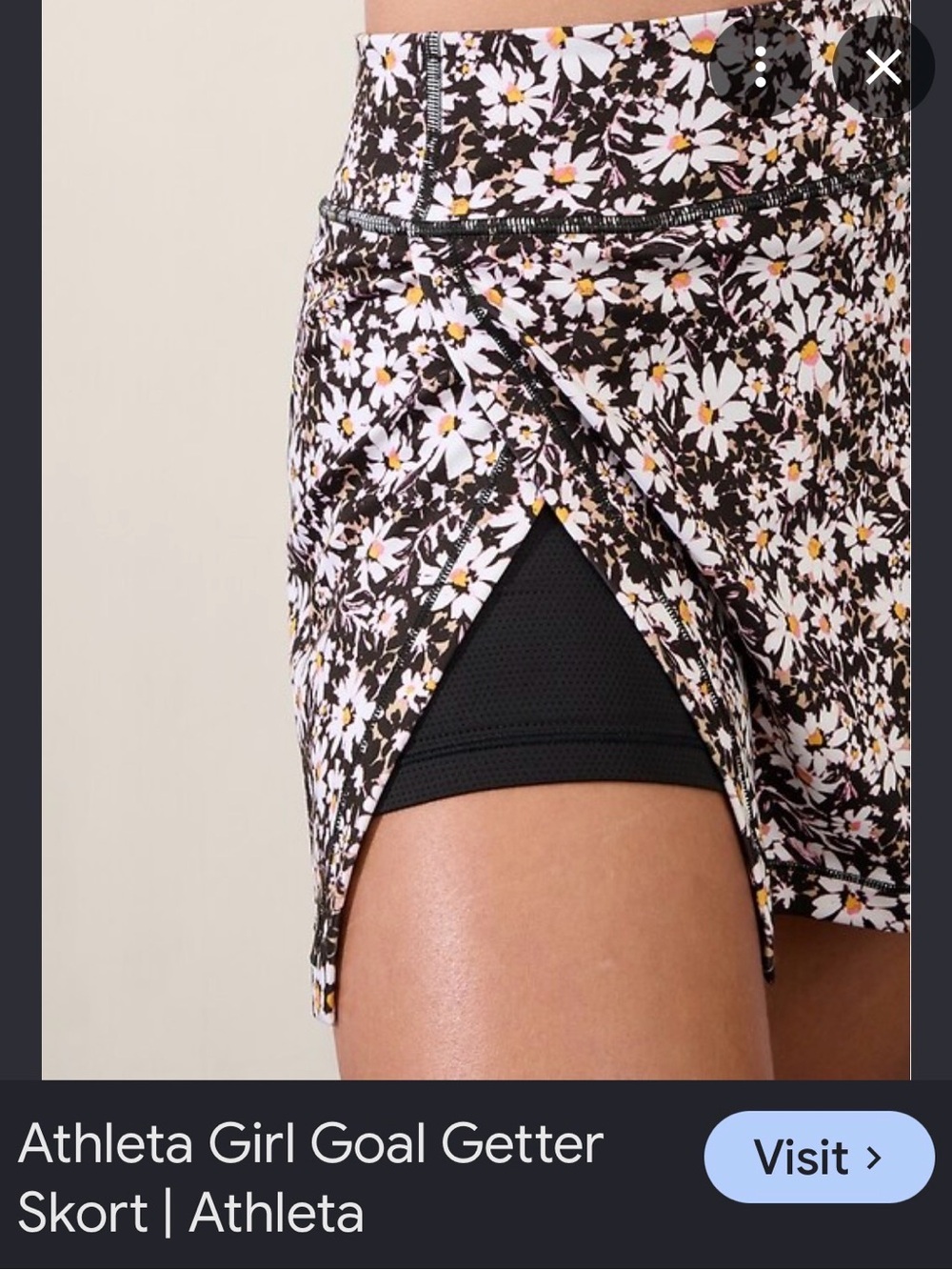 Athleta Black Floral Wrap-Front Skort with White Daisies
